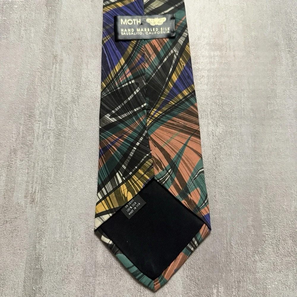 Men's Silk Classic Tie Hand Marbled Silk (MOTH) Sausalito California Artisan USA